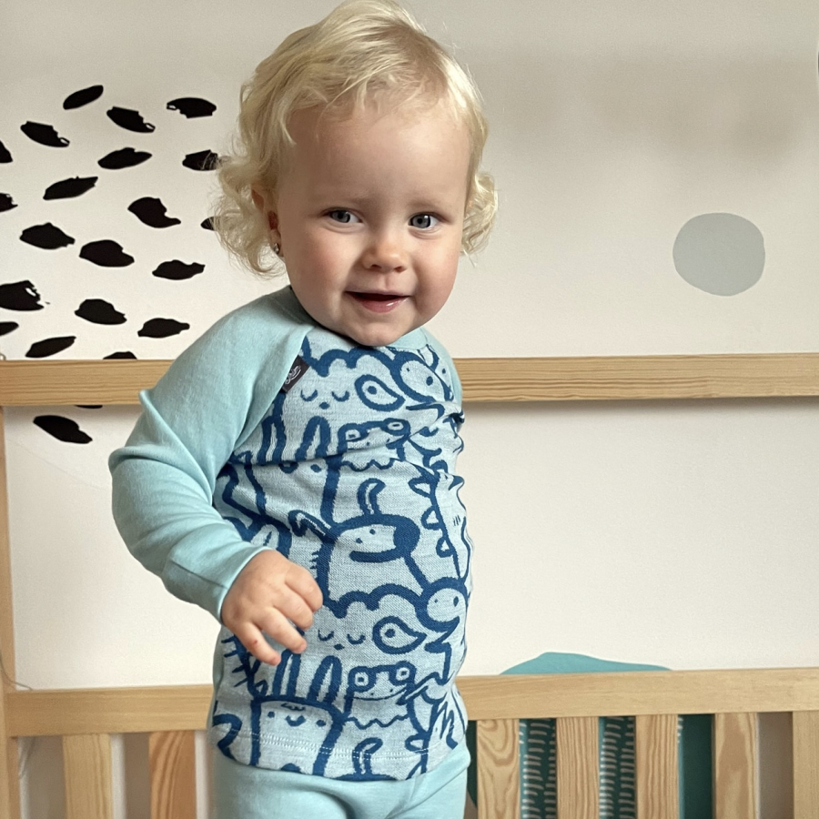 Rostoucí MERINO tričko Funny animals mint (110/116-122)